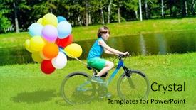  Presentation with happy birthday bicycle - Cool new slide deck with family life cycle - happy boy is riding backdrop and a  colored foreground