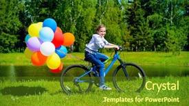  Presentation with happy birthday bicycle - PPT layouts featuring family life cycle - happy girl is riding background and a  colored foreground