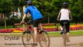  Presentation with healthy people - Slide set consisting of family life cycle - healthy lifestyle - people riding background and a  colored foreground