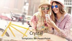  Presentation with cheerful stylish city girl using - Slide set having family life cycle - picture of two girl friends background and a lemonade colored foreground