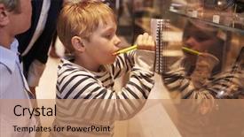  Presentation with looking glass - PPT theme with family looking at artifacts background and a coral colored foreground
