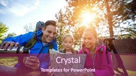  Presentation with map - Colorful PPT layouts enhanced with family looking at hiking map backdrop and a violet colored foreground