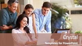  Presentation with family communication - Beautiful presentation theme featuring family looking at laptop together backdrop and a coral colored foreground