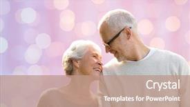  Presentation with old people - Presentation theme featuring family love age and old people concept - happy senior couple looking at each other over pink holidays lights background background and a coral colored foreground