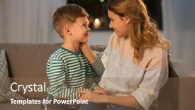  Presentation with family talking - Amazing PPT theme having family-love-and-people-concept backdrop and a violet colored foreground