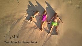  Presentation with family - Colorful slide set enhanced with family-lying-down-on-beach backdrop and a coral colored foreground