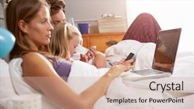  Presentation with bed - Colorful presentation theme enhanced with family lying in bed together backdrop and a soft green colored foreground