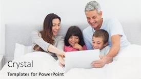  Presentation with bed - Theme having family lying in bed using their laptop at home background and a white colored foreground