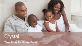  Presentation with family reading - PPT theme having family lying on bed reading background and a coral colored foreground