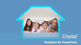  Presentation with family - PPT theme consisting of family lying under a duvet background and a teal colored foreground