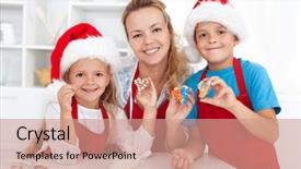  Presentation with family follow up - PPT layouts with family making and decorating christmas background and a coral colored foreground