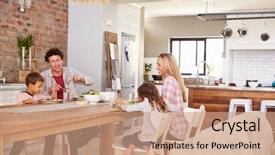  Presentation with home black family - PPT theme enhanced with family mealtime at home background and a coral colored foreground
