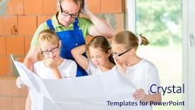  Presentation with meeting family - Beautiful slides featuring family meeting - father and kids or daughters backdrop and a sky blue colored foreground