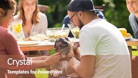  Presentation with dinner party - Cool new presentation theme with family meeting - leisure holidays eating people backdrop and a coral colored foreground