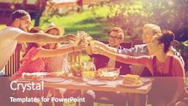  Presentation with summer party - PPT theme consisting of family meeting - leisure holidays eating people background and a coral colored foreground