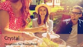  Presentation with summer party - Presentation having family meeting - leisure holidays eating people background and a coral colored foreground