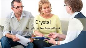  Presentation with financial - Slide deck having family meeting - mature couple getting financial advice background and a lemonade colored foreground