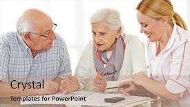  Presentation with fitness for senior citizens - Audience pleasing presentation theme consisting of family meeting - senior citizens couple argueing backdrop and a coral colored foreground