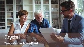  Presentation with meeting family - Theme enhanced with family meeting - senior couple planning their investments background and a tawny brown colored foreground