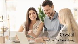  Presentation with pension - Cool new PPT theme with family meeting - young couple discussing pension plan backdrop and a coral colored foreground