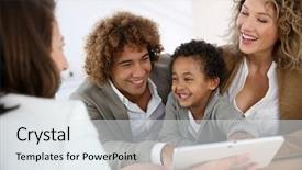  Presentation with real estate purchase - Theme with family meeting real-estate agent background and a sky blue colored foreground