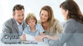  Presentation with estate planning - Presentation design having family meeting real-estate agent background and a light blue colored foreground