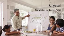  Presentation with meeting family - PPT theme with family meeting to discuss household background and a soft green colored foreground