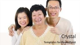  Presentation with senior asian - Presentation having family members - asian senior mother and adult background and a lemonade colored foreground