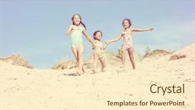  Presentation with girls running - Presentation theme consisting of family memories - happy smiling girls running down background and a cream colored foreground