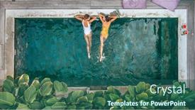  Presentation with child teen - Theme having family mom and teen child relaxing at pool on bali private villa top view from above background and a ocean colored foreground