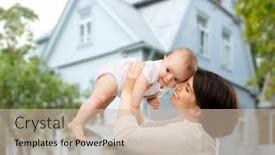  Presentation with happy baby - Slide deck consisting of family-mortgage-and-motherhood-concept background and a soft green colored foreground