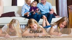  Presentation with family children - PPT theme with parent child teen - family mother father and daughters background and a coral colored foreground
