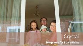  Presentation with woman child - Slides having family-mother-woman-father-man background and a coral colored foreground