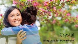  Presentation with motherhood - Amazing PPT theme having family-motherhood-and-people-concept backdrop and a gold colored foreground