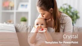  Presentation with baby toy - Presentation design consisting of family-motherhood-and-people-concept background and a coral colored foreground