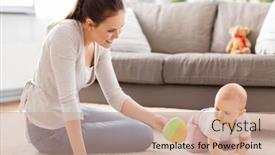  Presentation with baby toy - Beautiful presentation design featuring family-motherhood-and-people-concept backdrop and a coral colored foreground