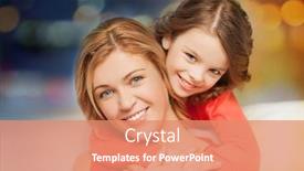  Presentation with motherhood - Slide set with family motherhood and people concept - happy mother and daughter hugging over festive lights background background and a coral colored foreground