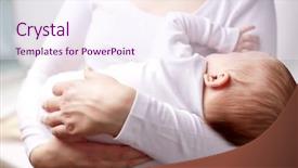  Presentation with parenting - Slide set featuring family motherhood parenting people and child care concept - close up of mother holding newborn baby background and a sky blue colored foreground