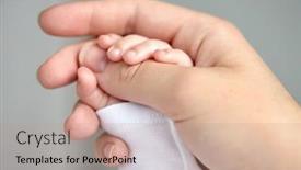  Presentation with parenting - PPT theme with family motherhood parenting people and child care concept - close up of mother and newborn baby hands background and a coral colored foreground