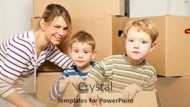  Presentation with moving - Slides enhanced with family-moving-in-their-new background and a coral colored foreground