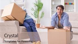  Presentation with mortgage - PPT layouts featuring young family moving in to new apartment after paying off mortgage background and a soft green colored foreground