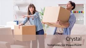  Presentation with doctor a new born and family - Presentation theme with apartment after paying off mortgage background and a coral colored foreground