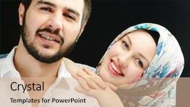  Presentation with arabic - Colorful presentation theme enhanced with family muslim - arabic couple together backdrop and a lemonade colored foreground
