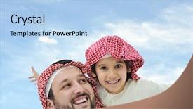 Presentation with father - PPT theme with family muslim - saudi father and his little background and a light blue colored foreground