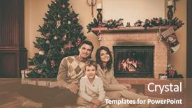  Presentation with christmas fireplace log fire burns - Slides consisting of family near fireplace in christmas background and a  colored foreground