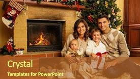  Presentation with christmas fireplace log fire burns - Slides featuring family near fireplace in christmas background and a  colored foreground