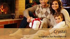  Presentation with christmas fireplace log fire burns - Colorful slides enhanced with family near fireplace in christmas backdrop and a  colored foreground