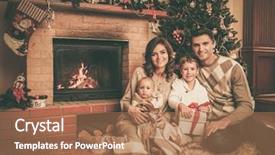  Presentation with christmas fireplace log fire burns - Amazing PPT theme having family near fireplace in christmas backdrop and a  colored foreground