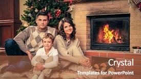  Presentation with christmas fireplace log fire burns - Amazing slides having family near fireplace in christmas backdrop and a  colored foreground