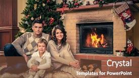  Presentation with christmas fireplace log fire burns - Audience pleasing theme consisting of family near fireplace in christmas backdrop and a  colored foreground